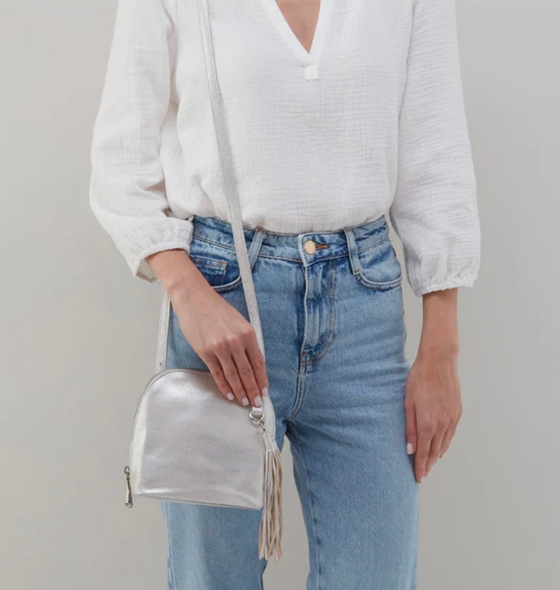 Nash Hobo Crossbody in Silver Metallic Leather