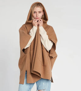Jackie Hooded Cape in Taupe
