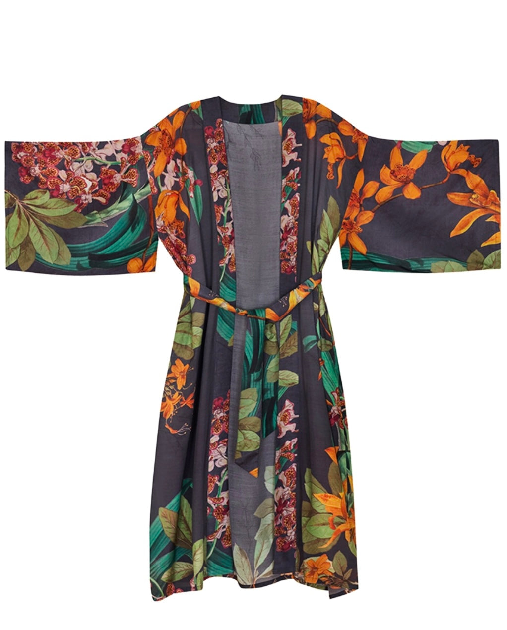 Botany Bliss Kimono Gown in Charcoal