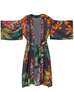 Botany Bliss Kimono Gown in Charcoal