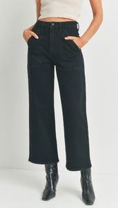 High Rise Cargo Pocket Wide Leg in Black