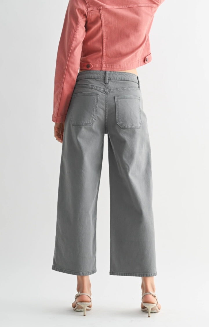 High Rise Cropped Wide Leg Jean in Storm Grey