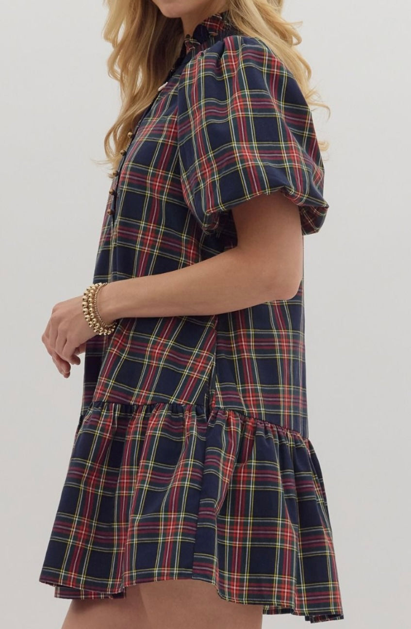 Kayla Dress in Navy Plaid