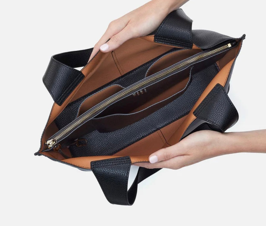 Vida Hobo Tote in Black Micro Pebbled Leather