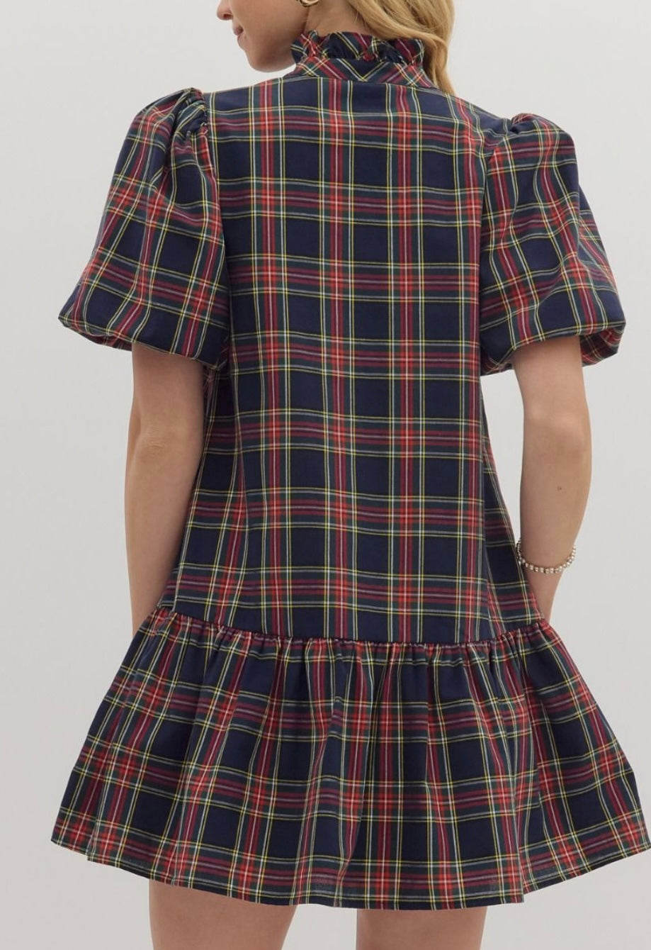 Kayla Dress in Navy Plaid