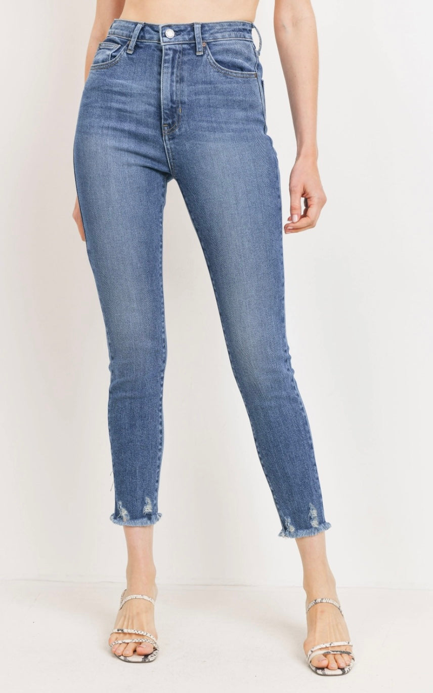 High Rise Distressed Fray Skinny