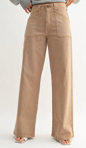Patch Pocket Wide Leg Flare in Vintage Khaki