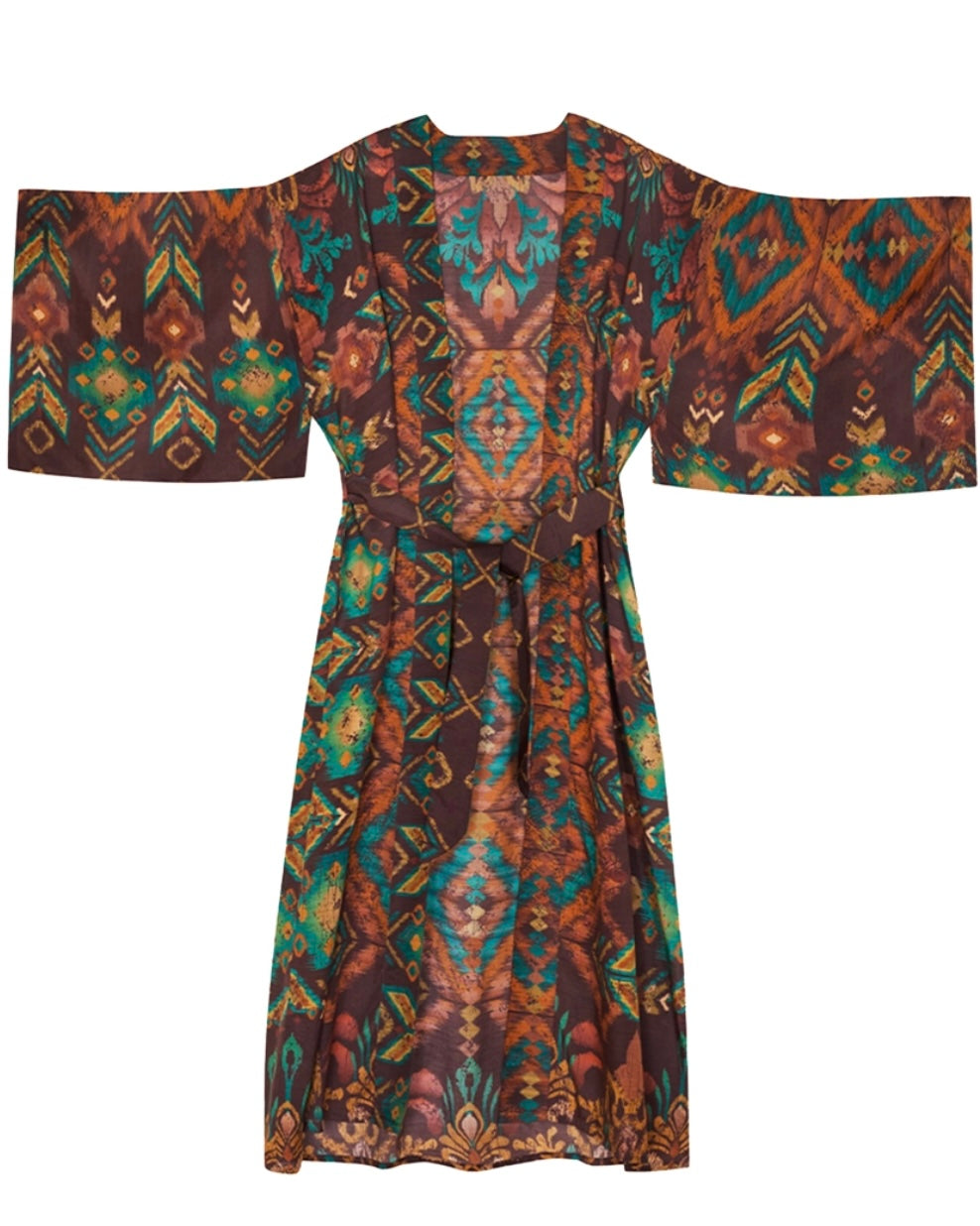 Chocolate Ikat Kimono Gown