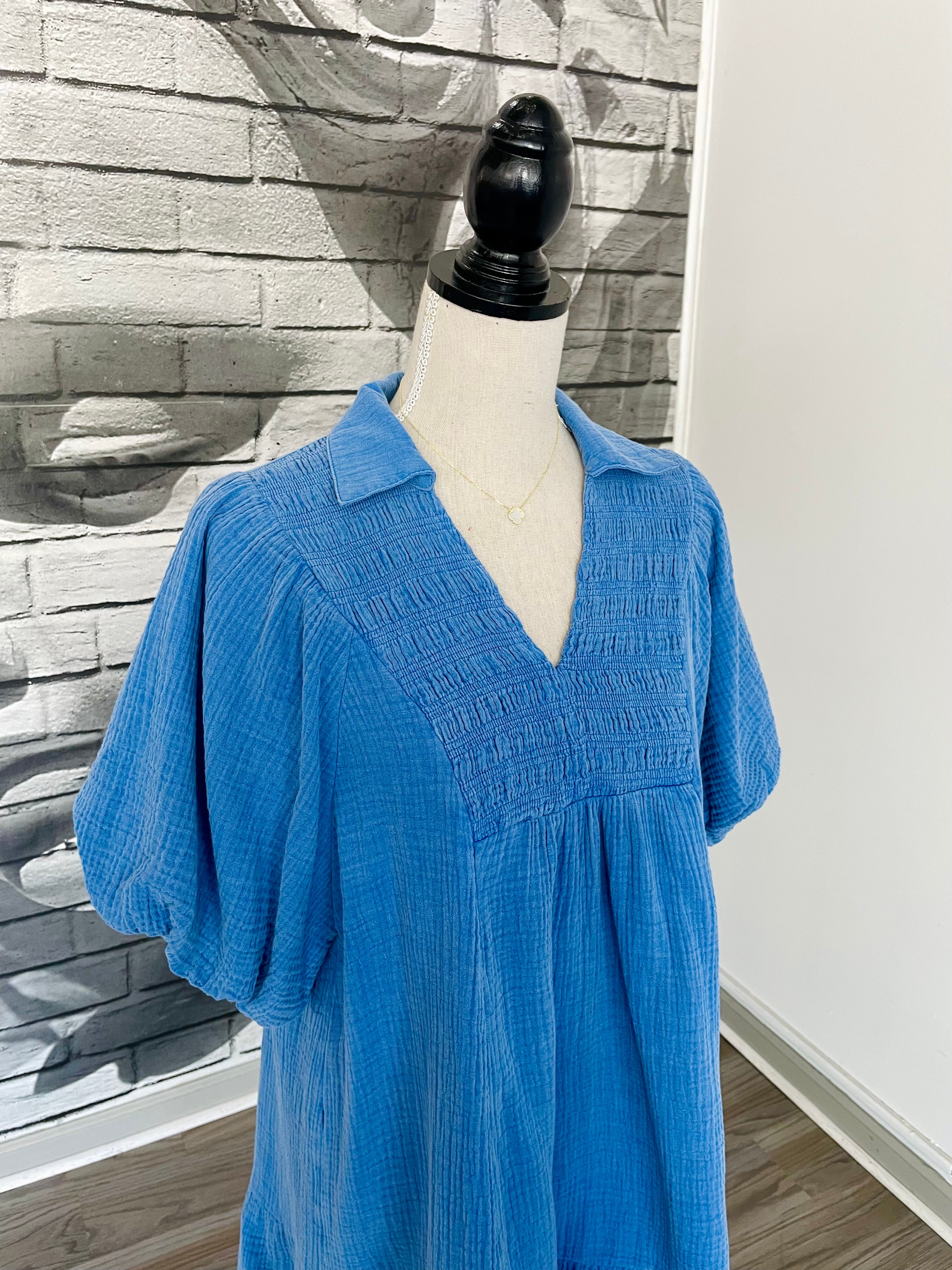 Maddy Gauze Dress in Blue