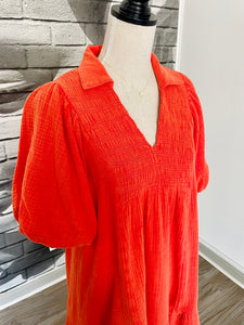 Maddy Gauze Dress in Tomato