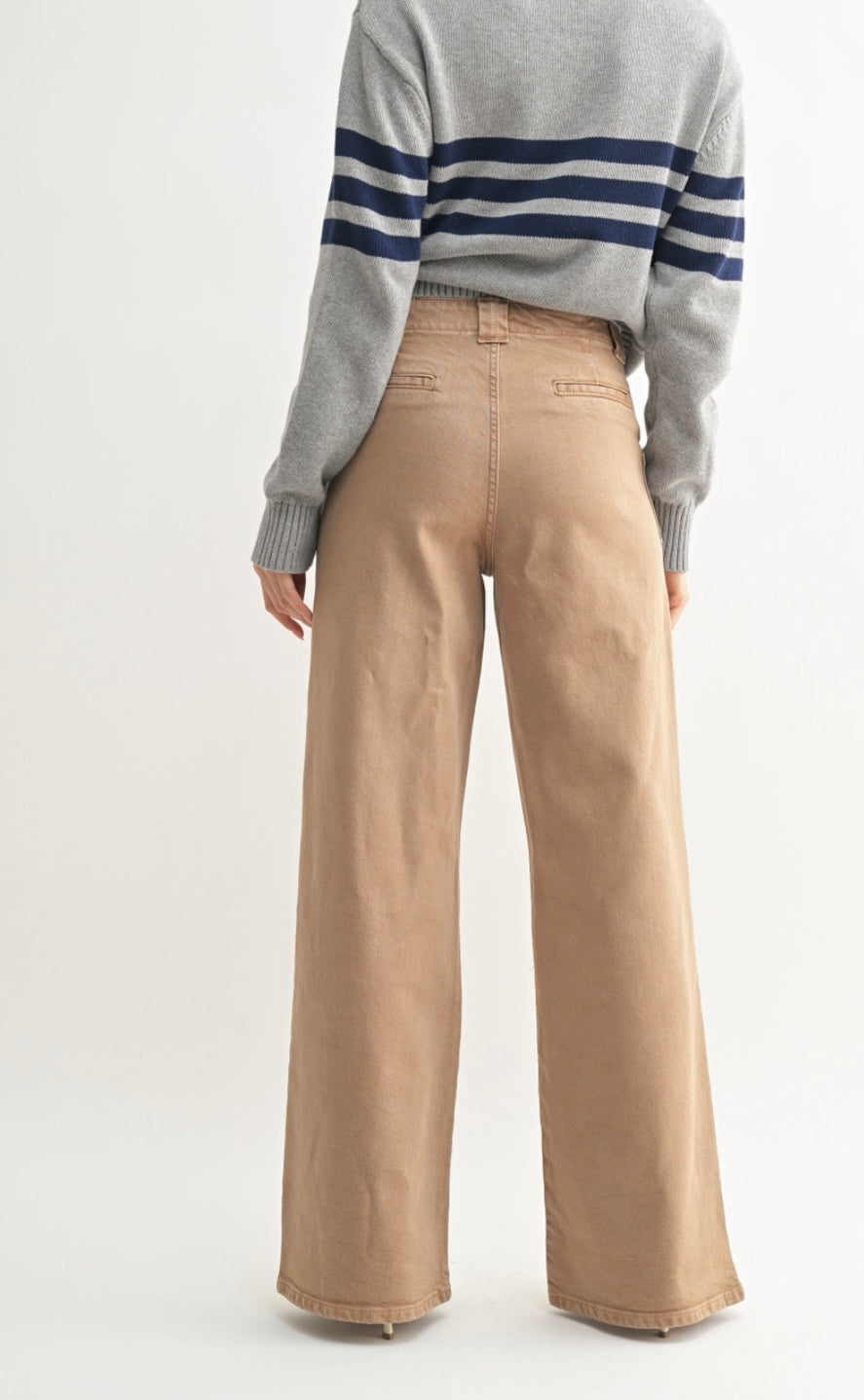 Patch Pocket Wide Leg Flare in Vintage Khaki