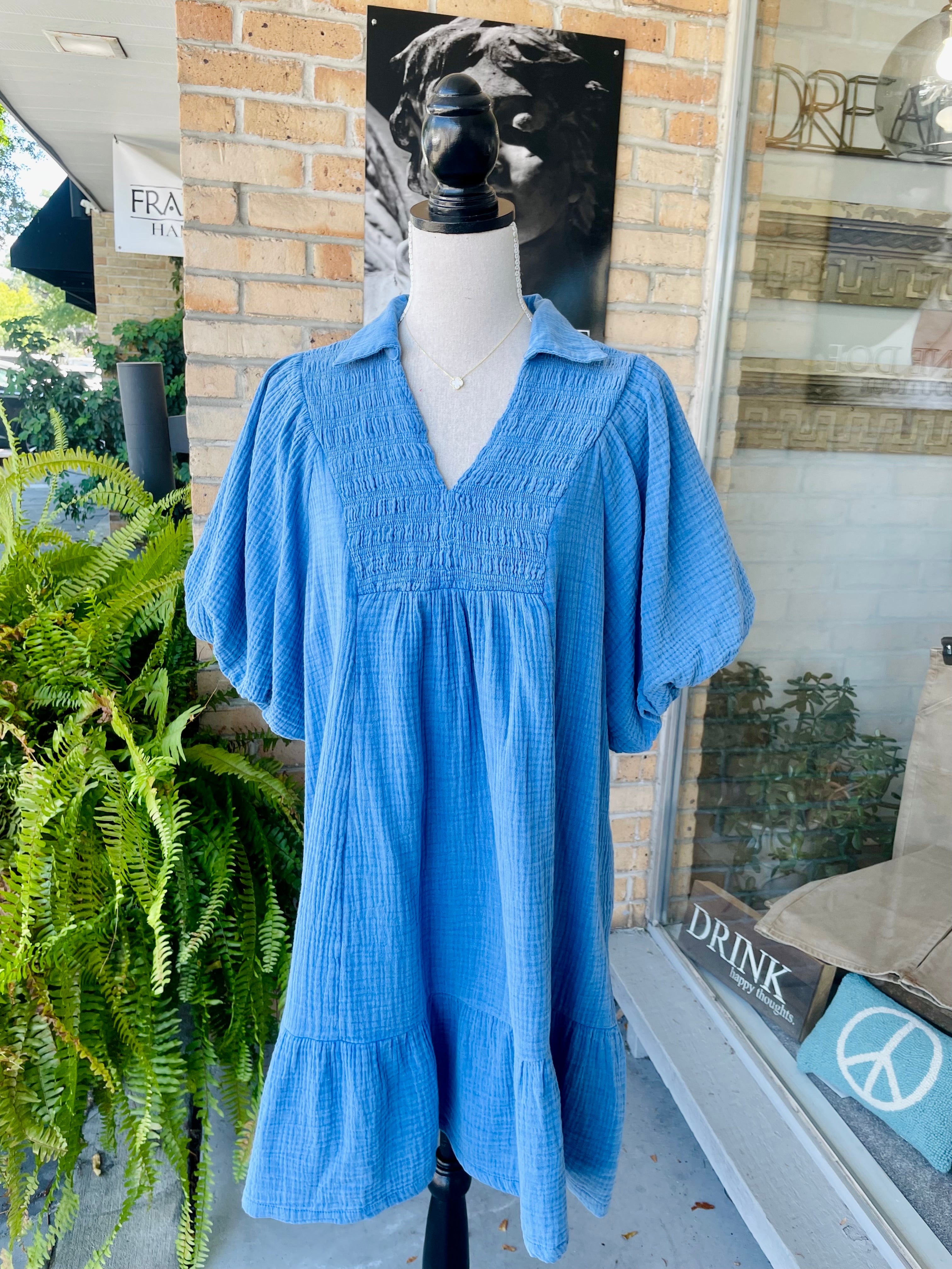 Maddy Gauze Dress in Blue