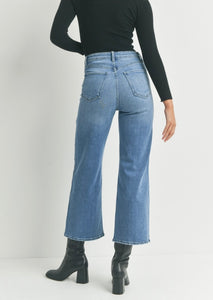 High Rise Cargo Pocket Wide Leg in Medium Denim
