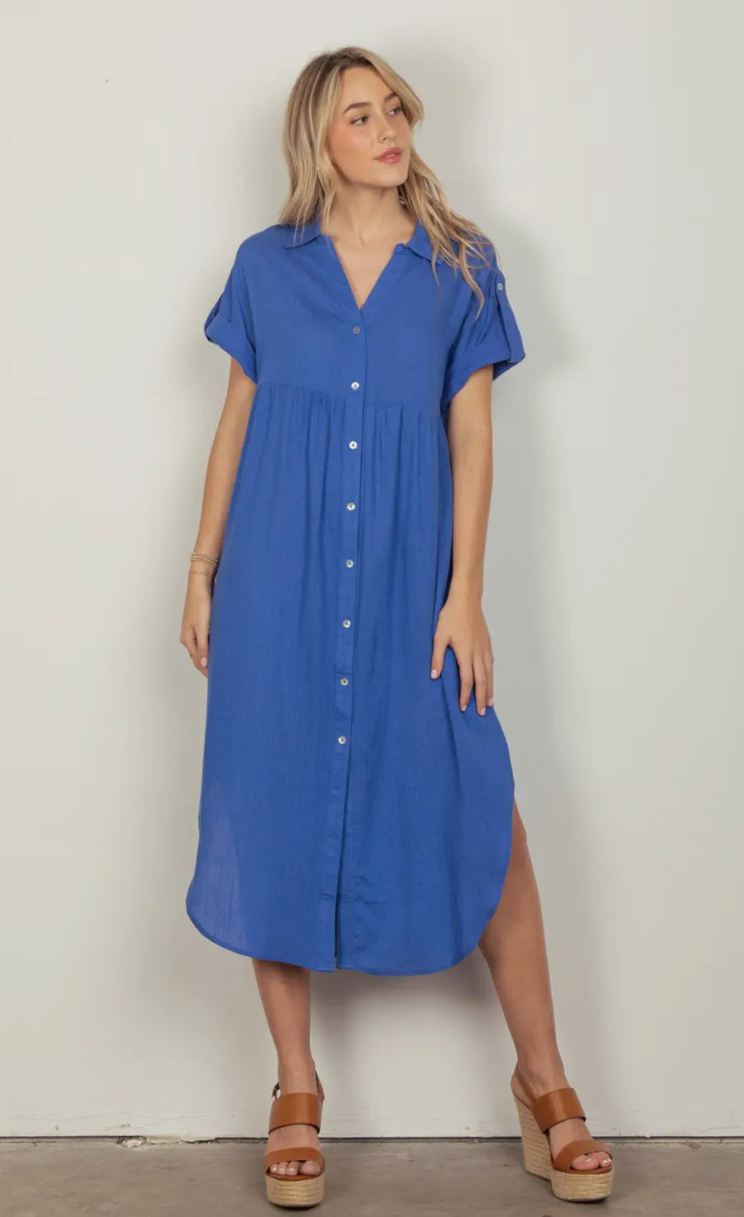 Corneila Linen Dress in Azule