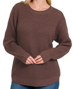 Lucy Waffle Knit Sweater in Mahogany