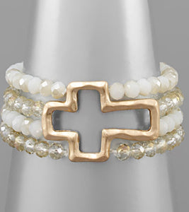 Ivory Beaded Cross Bracelet