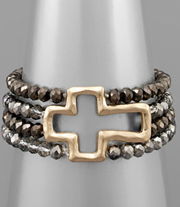 Hematite Beaded Cross Bracelet