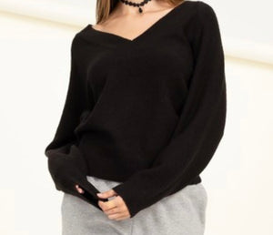 Misty V-Neck Super Soft Sweater in Black