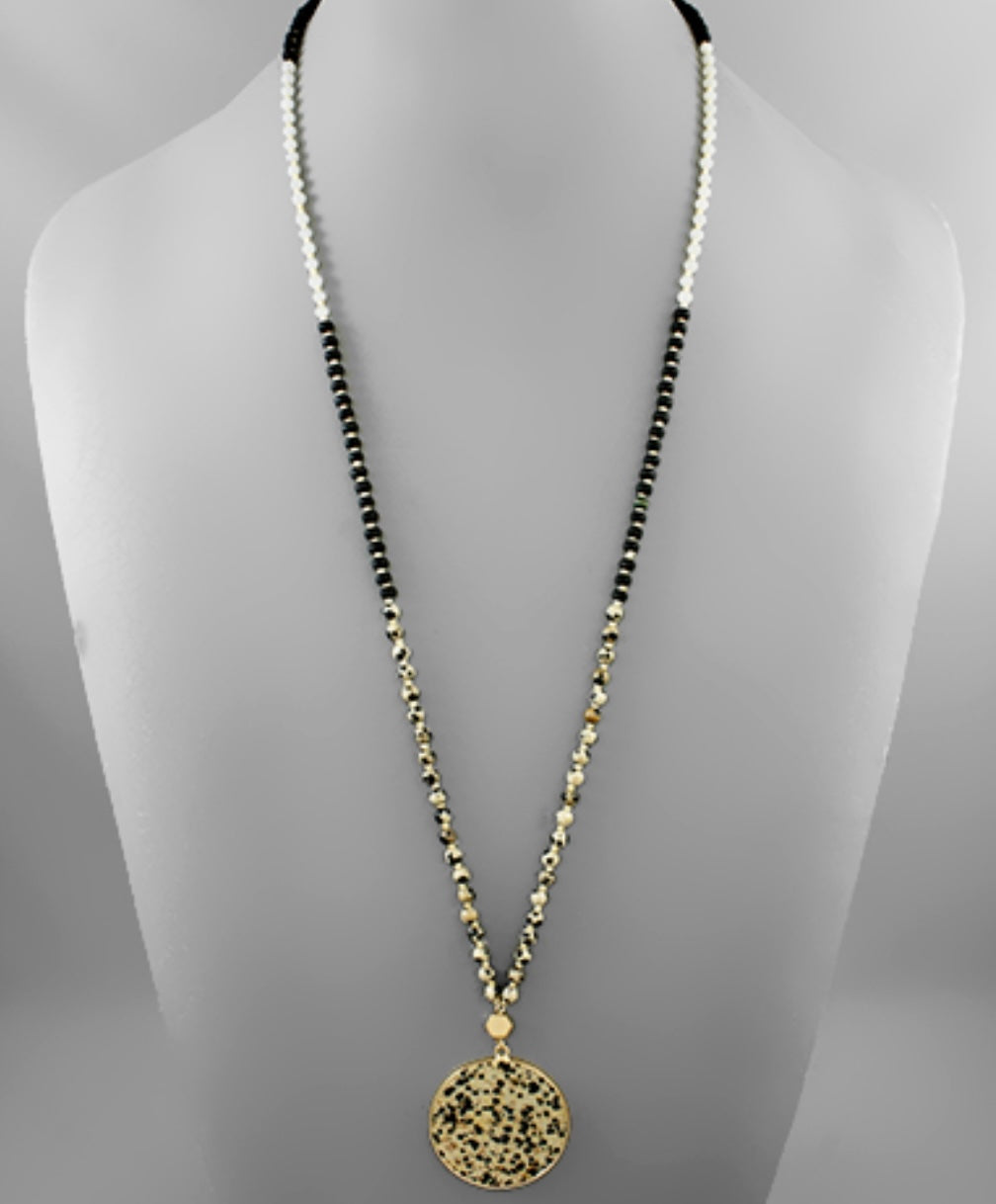 Olivia Long Stone Necklace in Dalmation Jasper